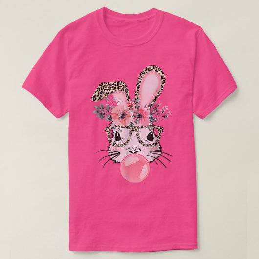 Leopard Print Rabbit Bunny Belling Bubble Gum East T-shirt (Design voorkant)