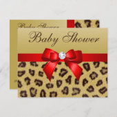 Leopard Print, Red Bow Baby shower Kaart (Voorkant / Achterkant)