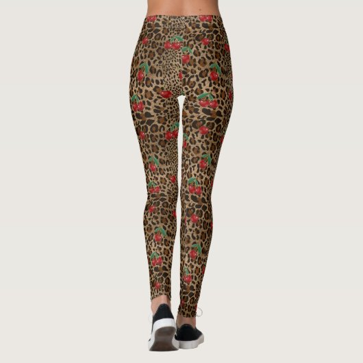 Leopard Print Red Cherry Pattern Leggings (Achterkant)