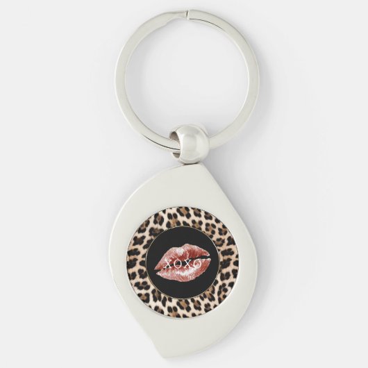 Leopard Print Red Lips XOXO Sleutelhanger (Voorkant)