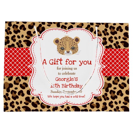 Leopard Print Red Quatre folie Birthday Groot Cadeauzakje (Achterkant)