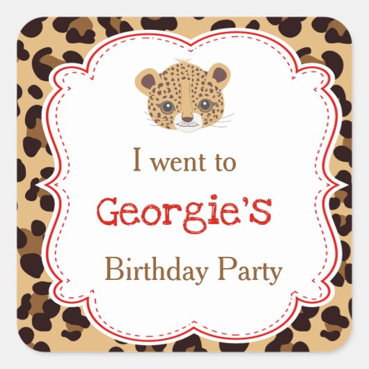 Leopard Print Red Quatrefoil 'Ik ging naar' Vierkante Sticker (Voorkant)