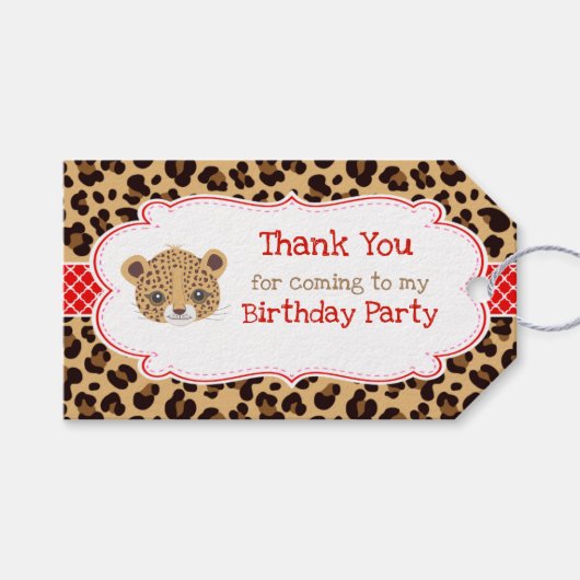 Leopard Print Red Quatrefoil 'Thank You' Label Cadeaulabel (Voorkant (Horizontaal))
