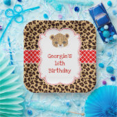 Leopard Print Red Quatrefoil Verjaardagsfeest Papieren Bordje (Feest)