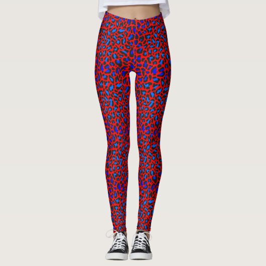 Leopard Print Rood Blauw Zwart Leggings (Voorkant)