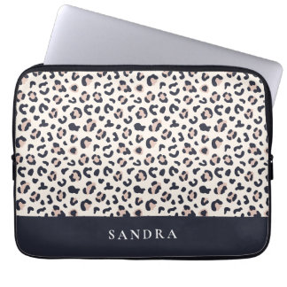 Leopard print roze aangepaste naam laptop sleeve