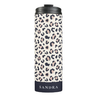 Leopard print roze aangepaste naam thermosbeker