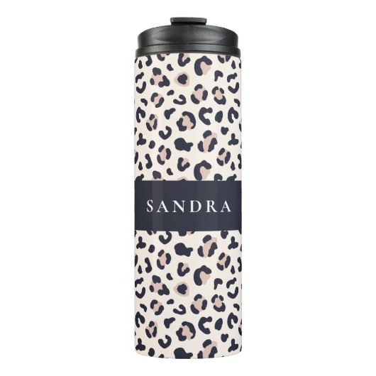 Leopard print roze aangepaste naam thermosbeker (Voorkant)