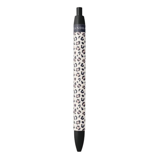 Leopard print roze aangepaste naam zwarte inkt pen (Voorkant Verticaal)