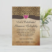 Leopard Print Roze Hart Bling Afstudeerfeest Kaart (Staand voorkant)