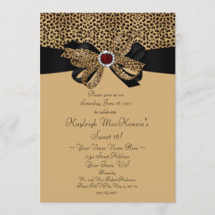 Leopard Print Ruby Diamonds Sweet 16 Uitnodiging