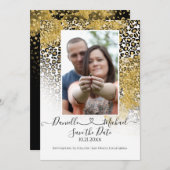 Leopard Print Script Heart Gold Glitter Save The Date (Voorkant / Achterkant)