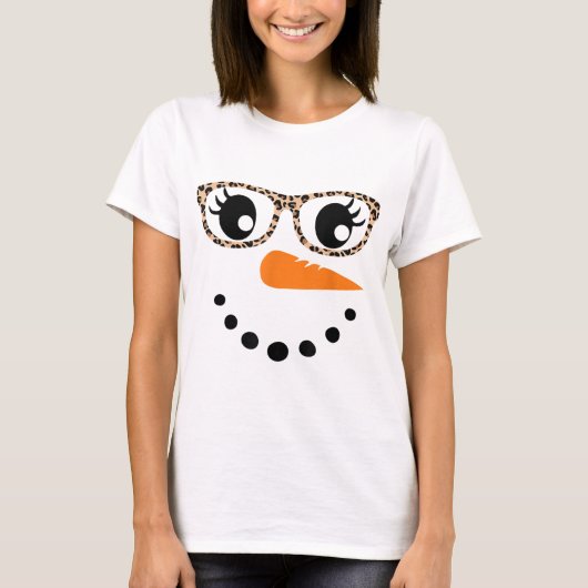 Leopard Print Snowman Face Design T-shirt (Voorkant)