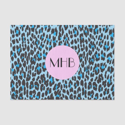 Leopard Print, Spots, Blue Leopard, Monogram Tissuepapier (Voorkant)