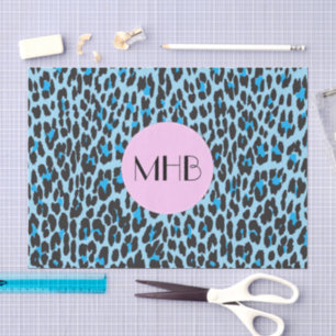 Leopard Print, Spots, Blue Leopard, Monogram Tissuepapier