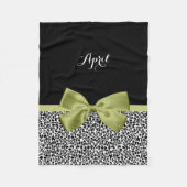  leopard Print Spring Green Bow met naam Fleece Deken (Voorkant)