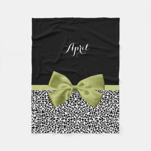  leopard Print Spring Green Bow met naam Fleece Deken (Voorkant)
