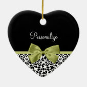  leopard Print Spring Green Bow met naam Keramisch Ornament (Achterkant)