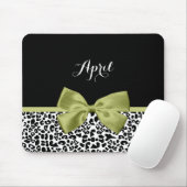 leopard Print Spring Green Bow met naam Muismat (Met muis)