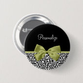  leopard Print Spring Green Bow met naam Ronde Button 5,7 Cm (Voorkant /achterkant)