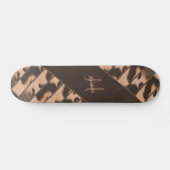 Leopard Print Striped Personated Monogram Name Skateboard (Horizontaal)