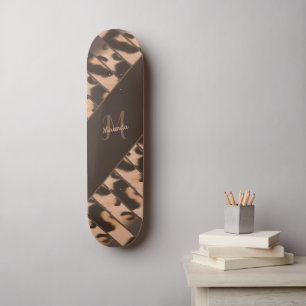 Leopard Print Striped Personated Monogram Name Skateboard
