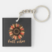 Leopard Print Sunflower Fall Vibes Boho Acrylic Sleutelhanger (Achterkant)