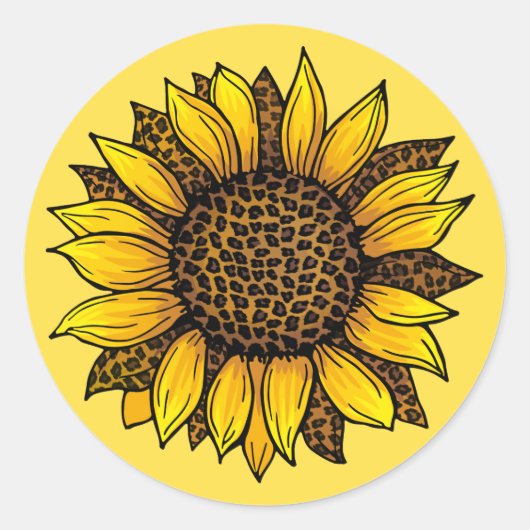Leopard Print Sunflower Ronde Sticker (Voorkant)