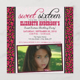 Leopard Print Sweet 16 Party Invitation (hot roze) Kaart