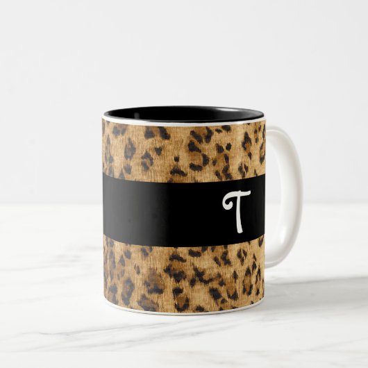Leopard Print T monogram initiaal Coffee Mok Cup (Voorkant rechts)