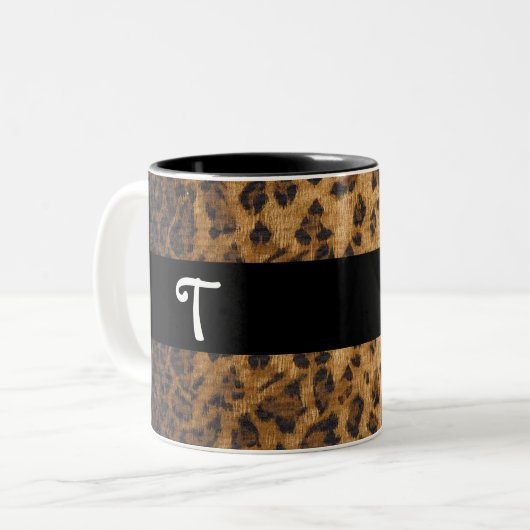 Leopard Print T monogram initiaal Coffee Mok Cup (Voorkant links)