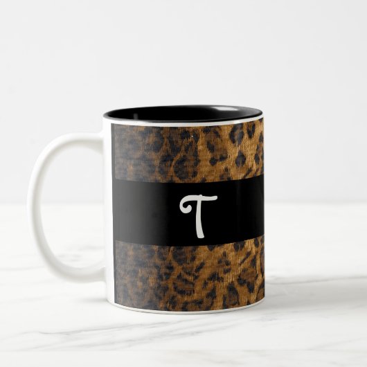 Leopard Print T monogram initiaal Coffee Mok Cup (Links)