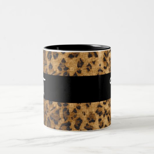 Leopard Print T monogram initiaal Coffee Mok Cup (Center)