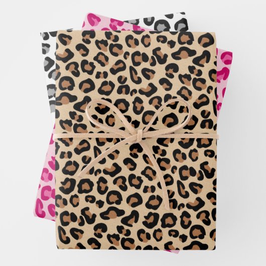 Leopard Print, Tan, Roze, Zwart & Wit Inpakpapier Vel (In situ)