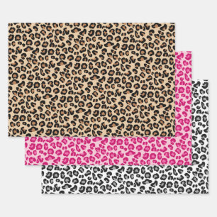 Leopard Print, Tan, Roze, Zwart & Wit Inpakpapier Vel
