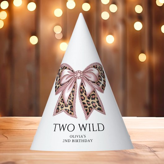 Leopard Print Twee Wild Bow 2e verjaardag Feesthoedjes