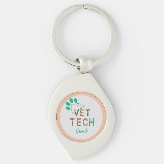 Leopard Print Vet Tech Stethoscope met naam Sleutelhanger (Voorkant)