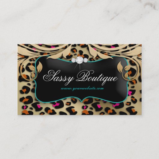 Leopard Print Visitekaartje Beige Swirls Jewells B (Voorkant)