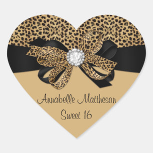 Leopard Print Wit Juweel Diamanten Zoet 16 Hoor Hart Sticker