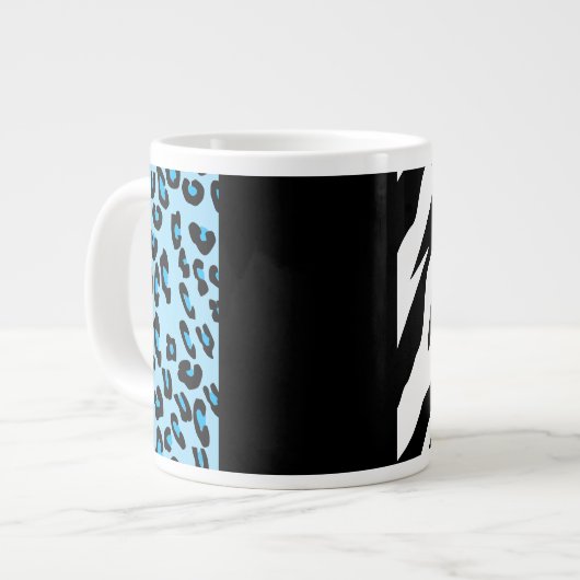 Leopard Print, Zebra Print, Animal Print, Blue Extra Grote Beker (Voorkant links)