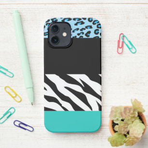 Leopard Print, Zebra Print, Animal Print, Blue iPhone 12 Hoesje