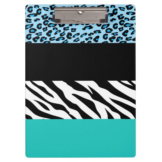 Leopard Print, Zebra Print, Animal Print, Blue Klembord (Voorkant)