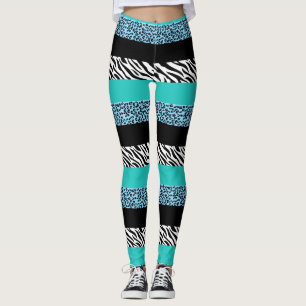 Leopard Print, Zebra Print, Animal Print, Blue Leggings