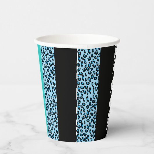 Leopard Print, Zebra Print, Animal Print, Blue Papieren Bekers (Rechts)