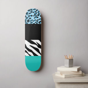 Leopard Print, Zebra Print, Animal Print, Blue Skateboard