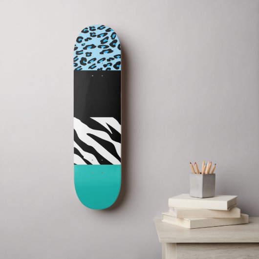 Leopard Print, Zebra Print, Animal Print, Blue Skateboard (Muurkunst)