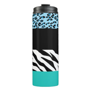 Leopard Print, Zebra Print, Animal Print, Blue Thermosbeker