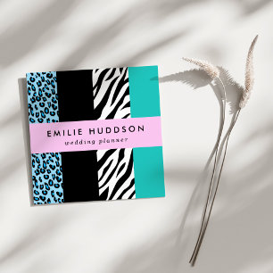 Leopard Print, Zebra Print, Animal Print, Blue Vierkante Visitekaartje