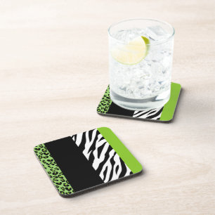 Leopard Print, Zebra Print, Animal Print, Green Bier Onderzetter