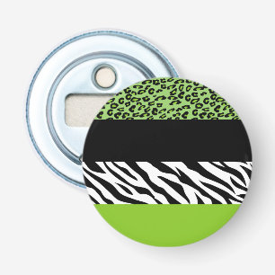 Leopard Print, Zebra Print, Animal Print, Green Button Flesopener
